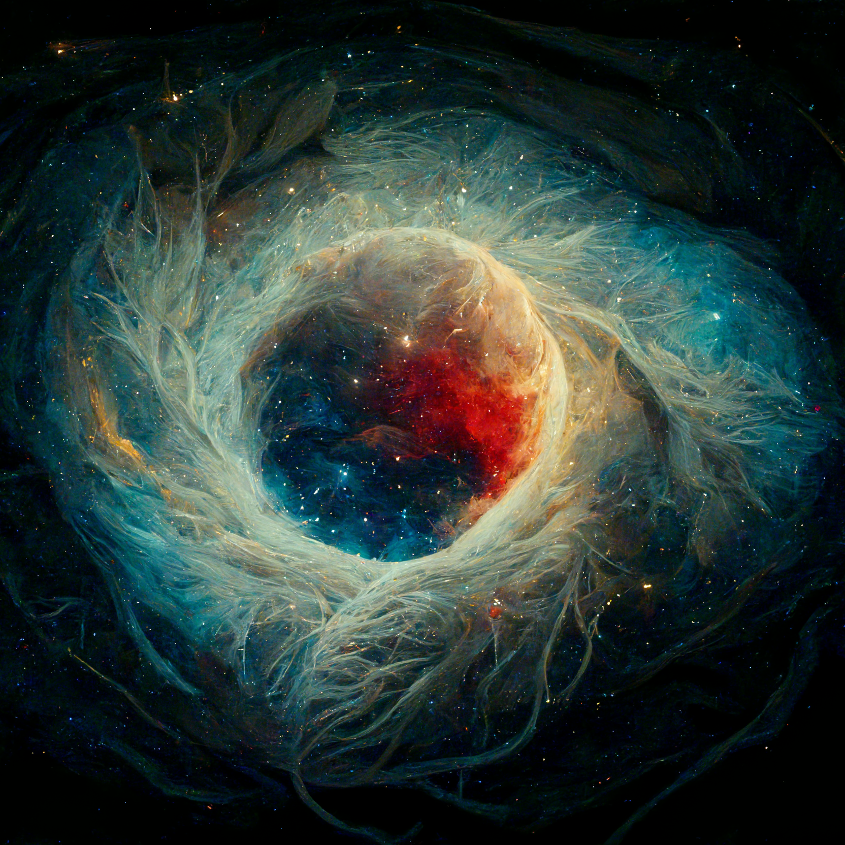 An image generated with an AI bot imagining the cosmos.